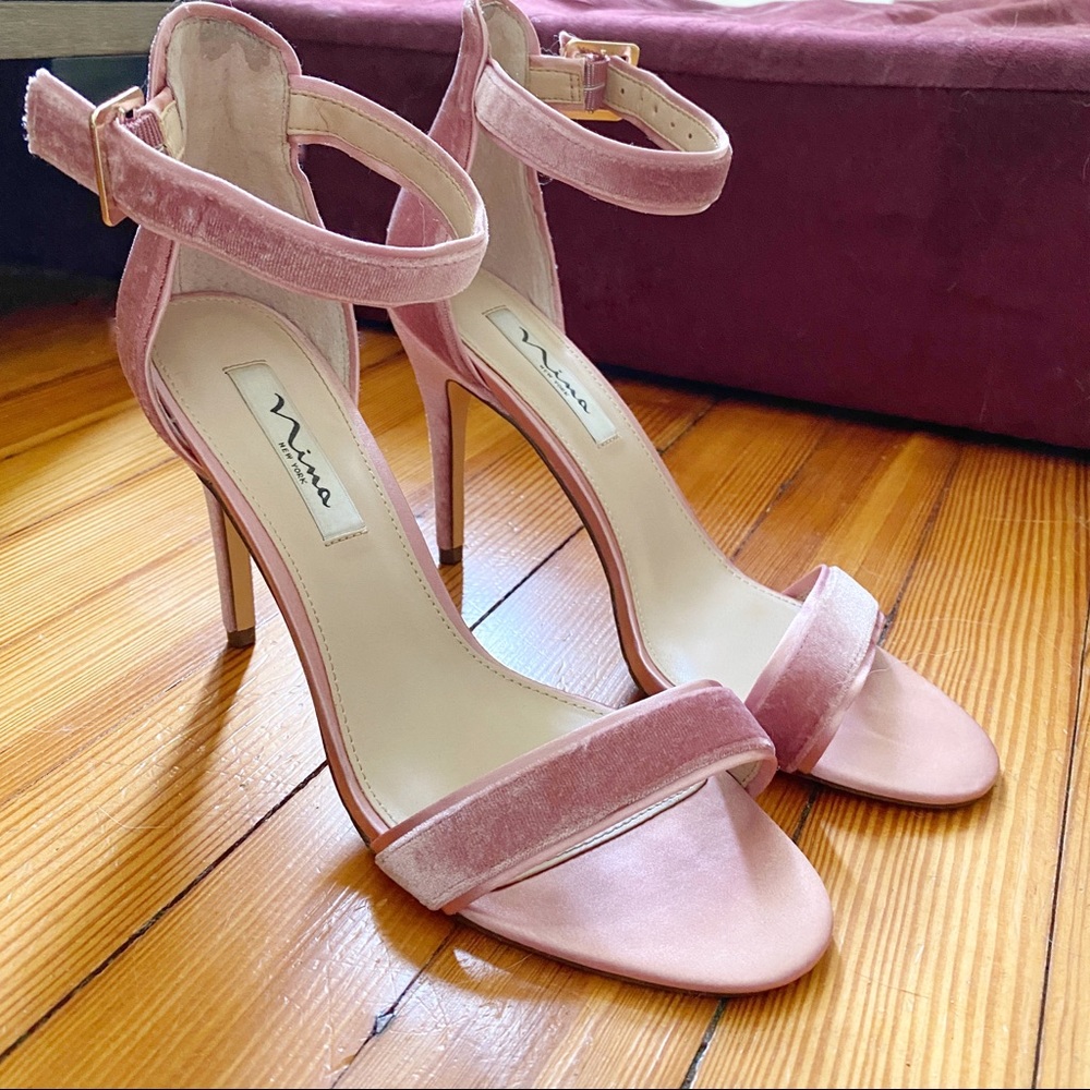 Blush Pink velvet high heel, ankle wrap by Mia